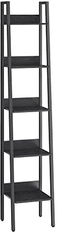 VASAGLE Bücherregal, Leiterregal 5 Ebenen, schmales Regal, offenes Standregal für Arbeitszimmer, Wohnzimmer, Schlafzimmer, Küche, Industrie-Design, schwarze Holzoptik-schwarz LLS109B56