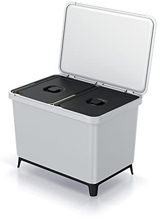 Mülleimer 2er Set 2x 23L Müllbehälter Abfalleimer 46L Mülltrennsystem Müllsammler Set Einsätze Mülltrenner 56,5 x 39 x 41 cm (Aschgrau)