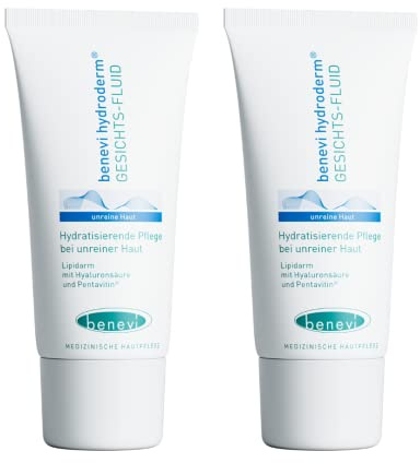 benevi hydroderm Gesichts-Fluid 2 x 50ml: Gesichts-Creme bei Akne und bei einer irritierten, trockenen Haut durch eine Aknetherapie. Produkte der Hydroderm Pflege-Serie kann Hautirritationen lindern.…