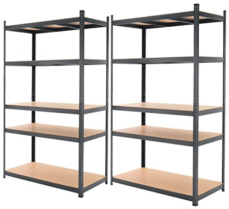 ECD Germany Set di 2 Scaffali in Metallo per Officina Carichi Pesanti 200 x 100 x 60 cm Verniciato a Polvere Antracite 5 Ripiani in MDF Carico Massimo 875 kg Scaffalatura per Garage Magazzino Cantina