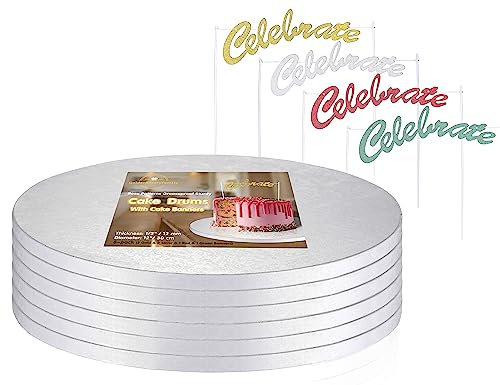 GoldenBakeryFamily 12-Inch Cake Drums with Banner Cake Topper-Cake Board Round White(6-Pack) 1/2 Inch Thick Durable Cake Boards Sturdy, Greaseproof for Birthday Wedding Multi-Tiered Party Cake Boards