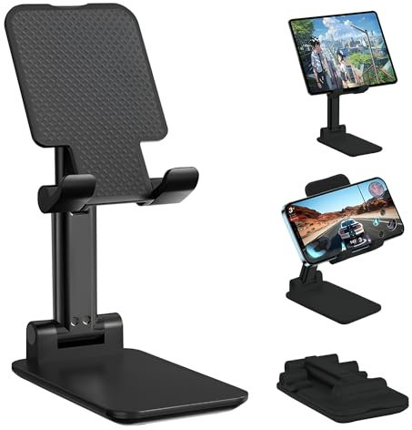 ZSMJAER Universeller Verstellbare Handyhalter, Höhenverstellbar, Rinstellbare Winkel, Handy Tischhalterung für alle Smartphone, Faltbaren Handy Ständer für zu Hause, im Büro oder Unterwegs (Noir)