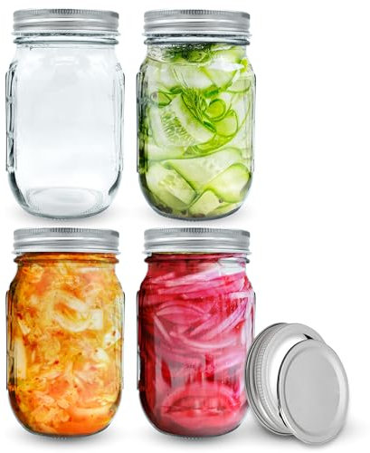 volila Barattoli Vetro con Coperchio 2 - parti, Confezione da 4 Barattoli Vetro Conserve (490ml) Vasetti Per Yogurt, Barattoli Per Conserve per Crauti, Sottaceti, Kimchi e Altro Ancora