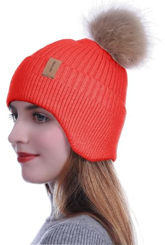 HEYANN Mütze Damen mit Ohrenklappe,Wintermütze Herren Strickmützen für Damen Fahrradhelm Beanie Hut Unisex Winter Beanie Hut Outdoor Skimütze für Männer und Frauen (Rot)