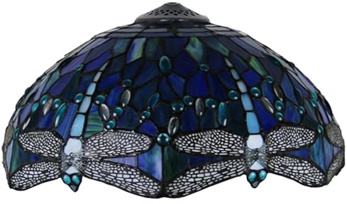 BOTOWI 16 Zoll Meer Blaue Libelle Lampenschirm Ersatz nur Tiffany Glasmalerei Lampe Schornstein, Vintage handgefertigte Licht Abdeckung Zubehör für Tischlampe Pendelleuchte Stehlampe Deckenleuchte