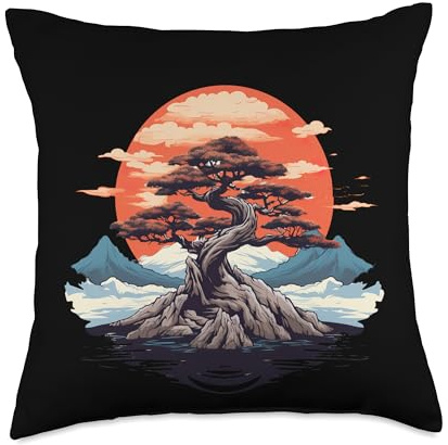 Dwarf Tree Mini Tree Japan Bonsai Ficus Gift Bowl Japanese Tree for a Bonsai Gardener Throw Pillow, 18x18, Multicolor