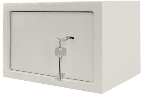 CEEDIR Tresor Safe Möbeltresor mit Doppelbartschloss 31x20x20cm Geldschrank Wandtresor Wandsafe Beige für Büro Geschäften Bars-L