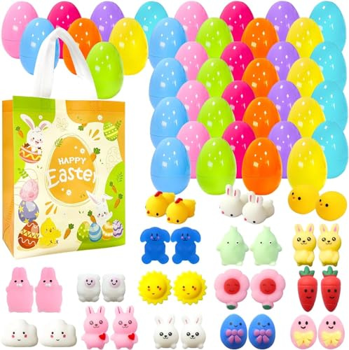 32 st påskägg med söta Mochi squishy-leksaker premium för påsktemafest favoriter, tillbehör för påskäggjakt, korg fyllning/fyllning, klassrum prisupplies småbarn pojkar flickor