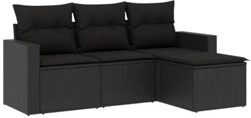 vidaXL Garten Sofagarnitur mit Kissen 4-TLG., Gartenmöbel Gartengarnitur, Sitzgruppe Sitzgarnitur, Lounge Sofa Garnitur Terrasse, Schwarz Poly Rattan