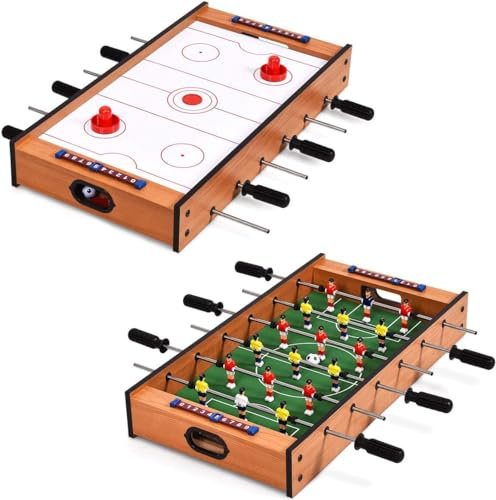 FCOUMY Multi Spieltisch, 2 in 1 Spieltisch Kombi Mini Kickertisch Fußballspiel-Tisch mit Gleit Hockey, Holz Tischkicker für Familie, Eltern-Kind Interaktiv, für Kinder