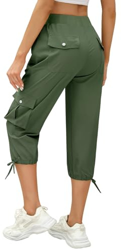 TOMEEK Pantalon Chandal Mujer 3/4 Capri Pantalones de Verano Casual Holgado Pantalón Deportivo Mujer con Bolsillos y Cordón Cintura Elástica de Yoga Jogging Fitness(Verde,L)