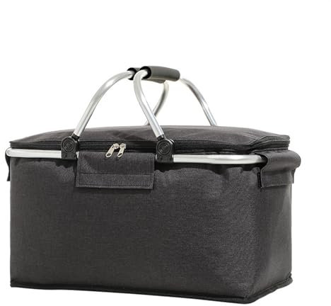 Catering Liefertasche,GroßEr Liefertasche Super großer Outdoor-Picknickkorb, Kühlbox, wärmeisolierte Tasche, zusammenklappbar, faltbar, Aluminiumrahmenfolie(Black)