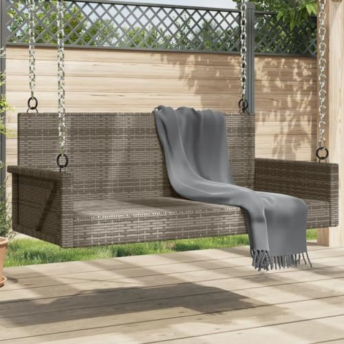 Homgoday Balkonbank, Schaukelbank, grau, 119 x 56 x 48 cm aus Polyrattan, Bank für Balkon, Gartenbank, strapazierfähig, für Terrasse