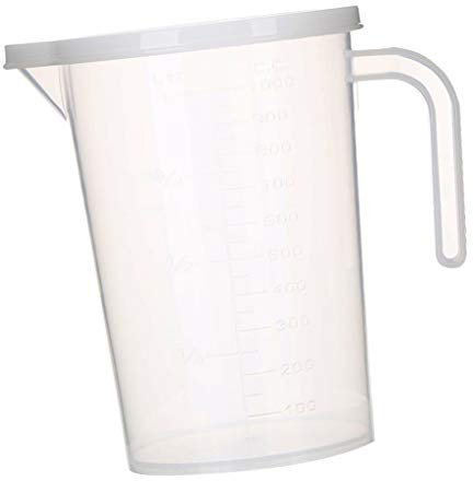 Vaso medidor plástico 500 ml/1000 ml, transparente con tapa