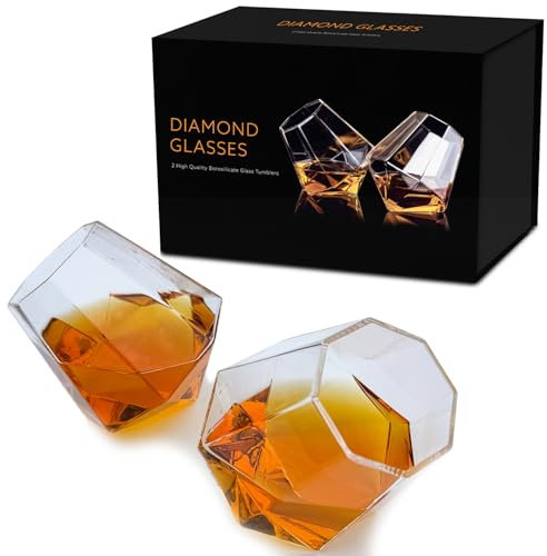 Verres Diamant, Set de 2 verres à whisky, Verres à whisky insolites, Pivotant sur pied, Coffret cadeau, [Probable] Transparent