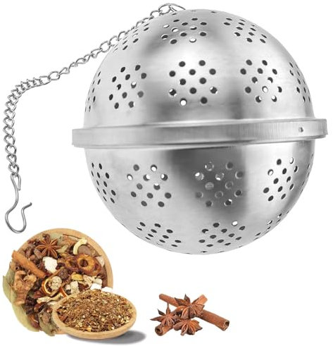 Spice Ball Large for Cooking, Tea Infuser, Stainless Steel Tea Ball Strainer Spice Infuser, Soup Seasonings Seperation Basket with Extended Chain Hook for Brewing Tea Spices Seasonings