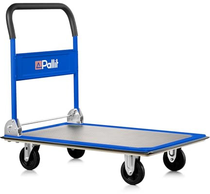 Pallit Transportwagen klappbar Blau 300 kg Rollwagen mit lenkbarer Vollgummi-Bereifung Anti-Rutsch Plattformwagen Transporthilfe Handwagen Carry