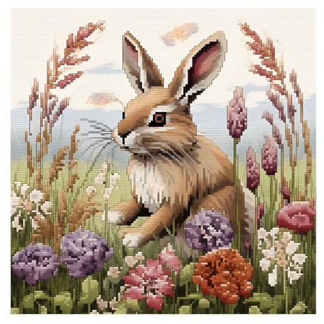 cukol cukol Kreuzstich Set Vorgedruckt Erwachsene, Stickbilder 36x36 cm | Stickpackungen mit 11ct, Kreatives Bastelset Hobby zum Sticken für Frauen, Stickset für Diy Home Deko, Tier Kaninchen Motiv