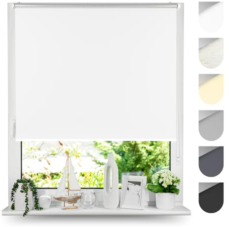 Tom'Shop Verdunkelungsrollo Klemmfix Ohne Bohren Weiß 130cm x 130cm | Thermorollo Blackout Klemmrollo Fensterrollo Seitenzugrollo mit Klemmträger für Hitzeschutz Lichtschutz Sichtschutz