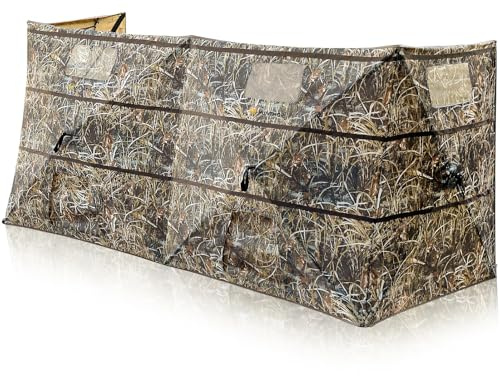 Hunthor 4 Panel Duck Blind Hunting Tent with Dog Door, Pop-Up Waterfowl Blind for 3-4 People, Durable Field Duck Dove Bush Hunting Tent with Carry Bag (Camo)