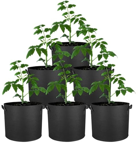 Pflanzsack 75L Stofftopf aus Vliesstoff Kartoffelsack mit Griff Wiederverwendbare Pflanztasche Balkon für Den Anbau von Kartoffeln Tomaten Gemüse Blumen Belüfteter Gartentopf 20 Gal, 6pcs