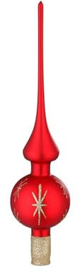 Christbaumspitze Glas 30cm - Weihnachtsbaumspitze mit Sternen - mundgeblasen & handbemalt - Christbaumschmuck & Weihnachtsbaumschmuck - Spitze für Weihnachtsbaum Rot matt