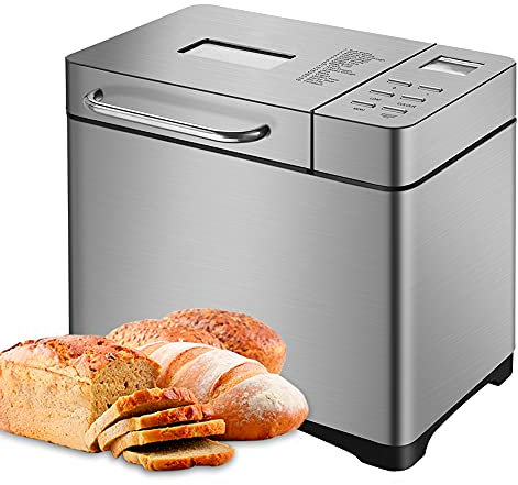 SuhoFutus Brotbackautomat, 650W Vollautomatische Brotbackmaschine mit 19 Programme, Brotbackautomaten mit Digitales LCD-Display und 15hTimer, 3 Brotgrößen (500g/750g/1000g), Antihaft-Backform