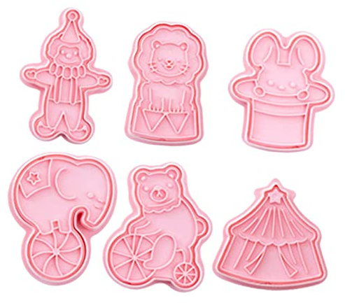 Cabilock Cortadores De Galletas 3d De Plástico 6 Piezas, Moldes De Circo Para Fondant y Repostería, Sello De Galleta Para Niños y Fiestas, Utensilios De Cocina Creativos