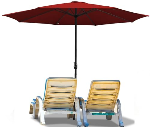 Ollewiellan Sonnenschirm Ø 270 cm mit Kurbel, Ampelschirm beidseitig um 30° knickbar, UV Schutz 50+ Strandschirm, Sonnenschutz, Gartenschirm für Terrasse, Balkon, ohne Ständer, Rot