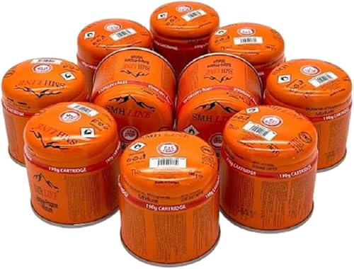 SMH LINE® 6X 10x 20x 36x 190g Butan Stechkartusche Universal Gaskartuschen mit Sicherheitsventil Bunsenbrenner Gas Propan Mix Campingkocher Gaskocher Gasheizung Brenner Gas-Stop-System