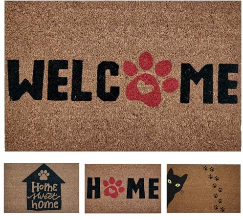 Zerbino Ingresso Esterno Simpatico 40x60cm, Cocco, Home Zampa Cane | Tappeto Entrata Divertente, Interno / Esterno, Base Antiscivolo in PVC, Fibra di Cocco Naturale, Resistente, Facile da Pulire