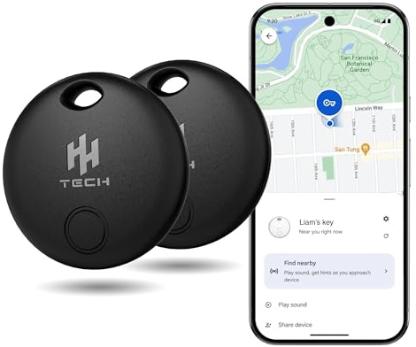 HH-Tech Bluetooth Tracker (Pack-2 Black) For Android Devices Compatible with Google Find My, Find Hub, Tag Tracker, Smart Tag, Item Finder, Easily Track Your Wallet, Bag, Suitcase, and More