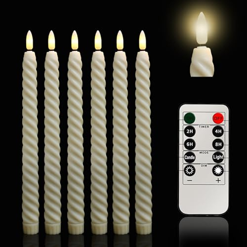HOUSN Set di candele a LED con funzione timer e telecomando, 6 candele a LED con fiamma tremolante, 2 x 25 cm, in avorio per decorazioni natalizie, camere, matrimoni e feste