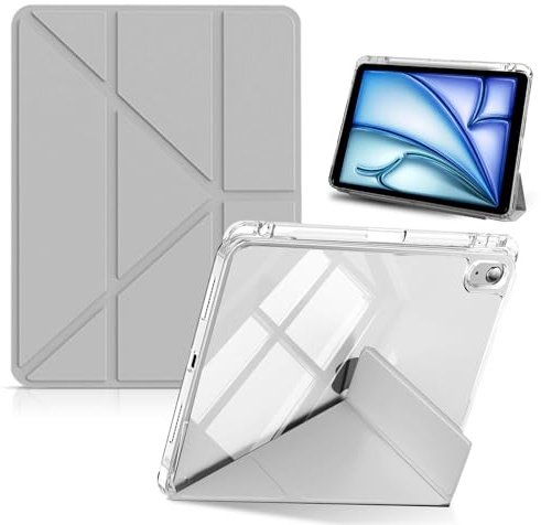 HinZann Custodia per iPad Air 11 Pollici M4/M3/M2 2026/2025/2024 / iPad Air 5/4 Generazione 2022/2020 10,9 Pollici con Portapenne, Ultrasottile Trasparente Cover con Auto Sveglia/Sonno - Grigio