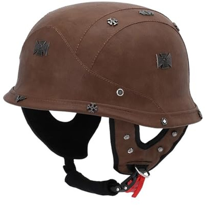 Retrò Elmetto Tedesco Pelle Caschi Cromwell Motociclista Casco ECEDOT Omologato Mezzo Moto Caschi Demi-Jet Con Fibbia Sgancio Rapido Casco A Scodella Universale Uomo Donna 4,M:57-58CM