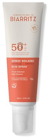 Laboratoires de Biarritz - Sonnnenspray LSF50+ - Bio-zertifiziert - Gesicht und Körper - Für Babys, Kinder und Erwachsene - Familienformat 150ml - Made in France