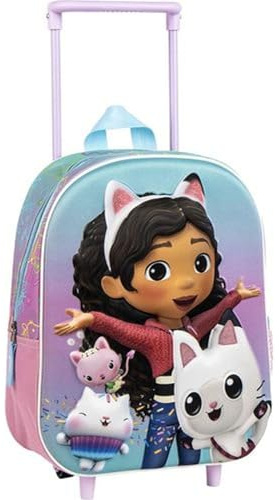 Zaino trolley per bambini Casa delle Bambole di Gabby con ruote e design 3D colorato | Zaino trolley espandibile di grande capacità per la scuola di Gabby per ragazze