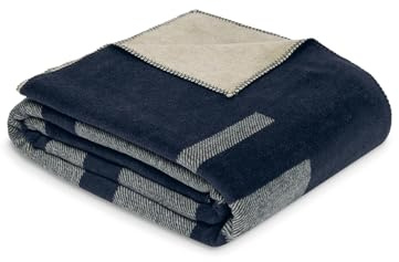 Ibena Corato Decke 150x200 cm - Baumwollmix weich, warm & waschbar, Kuscheldecke dunkelblau beige