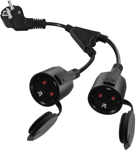 Doppelstecker für Steckdose,mit wasserdichte Abdeckung,Wasserdichtigkeit: IP44,Doppelsteckdose 16A/250V/Max,Verlängerungskabel kurz mit steckdosenadapter 2fach schuko,für Küche,Büro,Zuhause