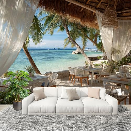 Paisaje de Balneario Fotomurales 250x175 cm Papel Pintado Tejido No Tejido Fotomural Paisajes Naturales Efecto 3D Papel Tapiz Decorativos para Dormitorio Salón TV Pared Murales Póster