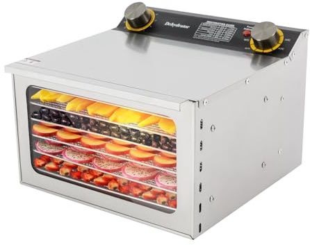 VZXATYOP Essiccatore Elettrico for Alimenti in Acciaio Inossidabile Commerciale da 400W 6 vassoi 86ºF-194ºF Controllo Timer for Carne secca Carne secca di Manzo Erbe aromatiche