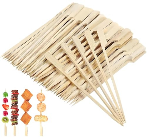 100 Stück Bambus Spieße - 15cm Grillspieße Grillstäbchen Holzspieße Buffet Zubehör für Fingerfood, Obst & Grill - Schaschlikspieße Holz für Snacks, Buffet und Basteln