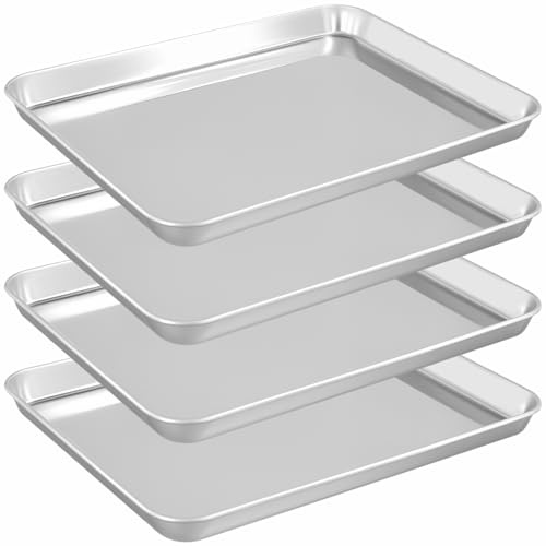 LEXININ 4 st bakplåtar i rostfritt stål, rektangulär metallugnsplåt för bakning av kakor, 31,5 x 24,5 x 2,5 cm