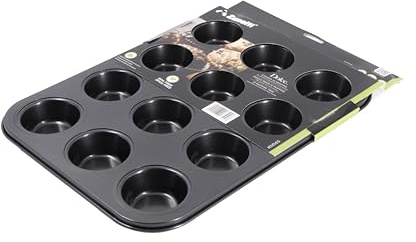 Zanetti, Stampo 12 Muffins, Teglia Muffin in Carbon Steel 35x26.5x2.6 cm, Rivestimento Antiaderente, Colore Nero, Spessore 0,4 mm