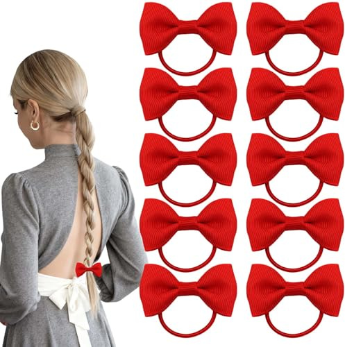 10 Stück Haarschmuck in Rot, Schleifen und Haargummis für Kinder, Kleinkinder und Frauen | Für Schule, Alltag und Auftritte (Rot)