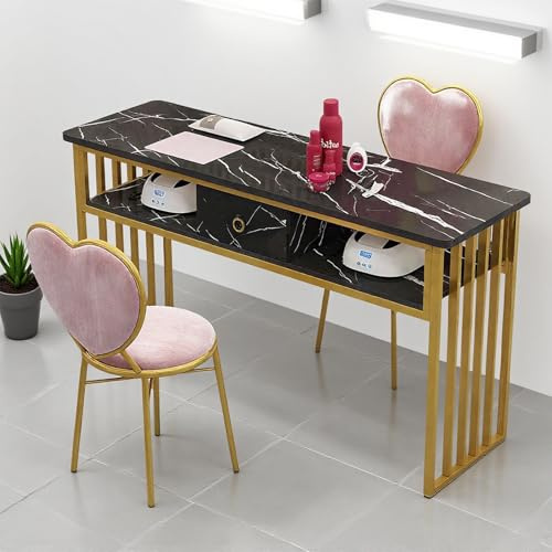 ZHIGUANYUN Mesa de manicura,Estación de manicura Moderna con Textura Jaspeada con estantes Abiertos，Escritorio técnico de uñas para salón de Belleza, SPA Black-100cm