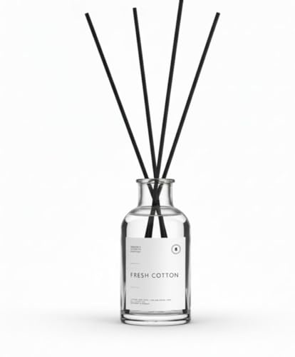 BOHORIA Duftstäbchen Diffuser Fresh Cotton 250 ml – Langanhaltender Raumduft mit Frische-Wäsche-Duft – inkl. Faserstäbchen – Elegantes Glas – für Wohnzimmer, Bad & Büro (250ml, Fresh Cotton)