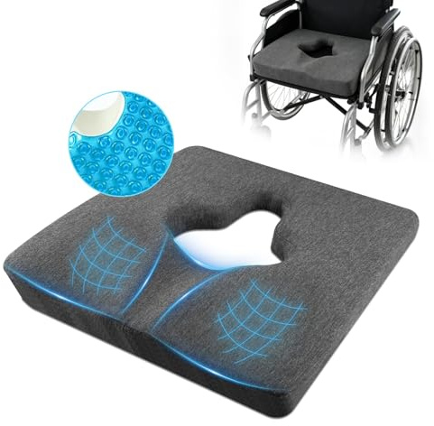 Gel Memory Foam Wheelchair Seat Cushion with Buckle,Bed Sore Cushions for Butt,Relieves Sciatica Coccyx Hemorrhoid Pain for Office,Bedsore Pressure Relief Pillow,Washable-Cover (Dark Grey)
