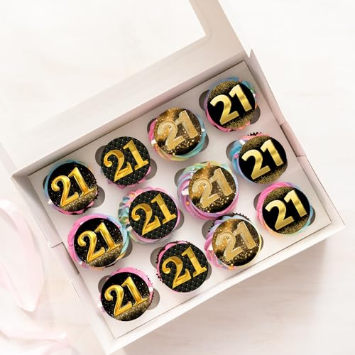 21st Black & Gold Happy Birthday Wafer Rice Paper Cupcake Topper Cake Decoration Pack of 24