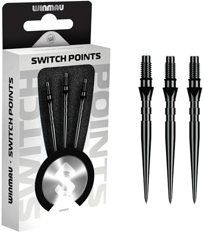 WINMAU – Switch Points – kolstålsspets – gängad snabbytesmekanism – 1 set per förpackning – Groove svart effekt 30 mm – professionella darttillbehör
